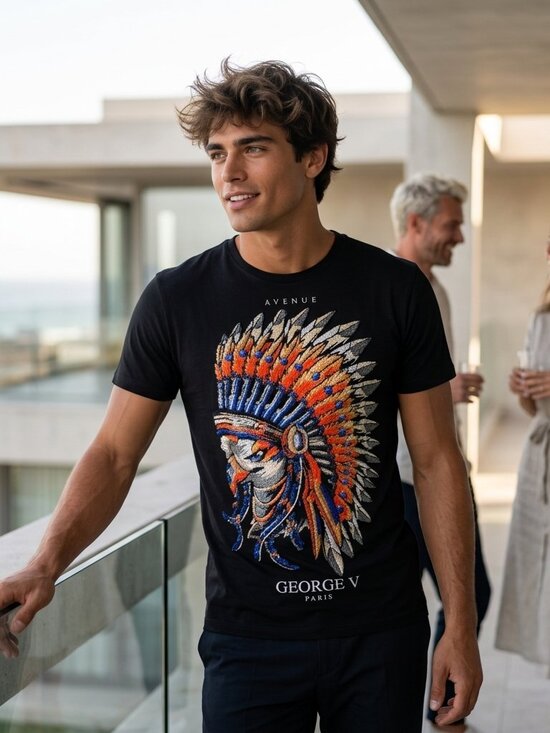 Avenue George V Paris Other - Avenue George V Paris Small Black Tee Crystal Eagle Rare Statement Y2K Luxury